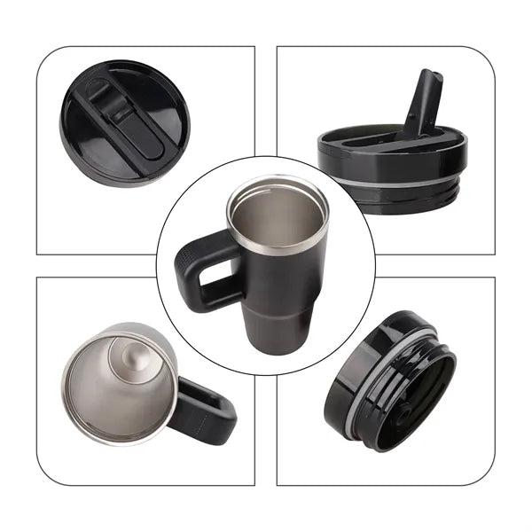 14 Oz Stainless Steel Tumbler w/ Handle & Straw