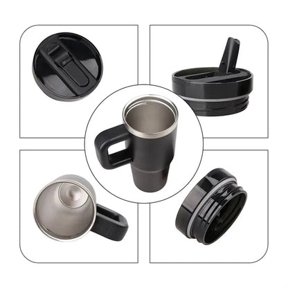14 Oz Stainless Steel Tumbler w/ Handle & Straw
