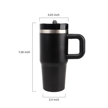 14 Oz Stainless Steel Tumbler w/ Handle & Straw