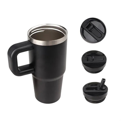 14 Oz Stainless Steel Tumbler w/ Handle & Straw