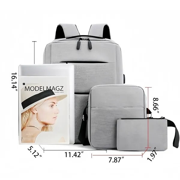 3 Piece USB Charging Backpack Set For Business And School
