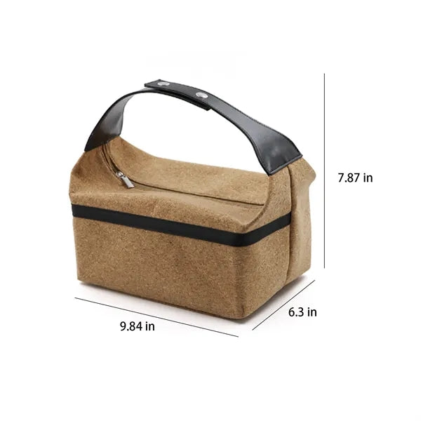 Eco friendly wood texture lunch bag with leather handle idea