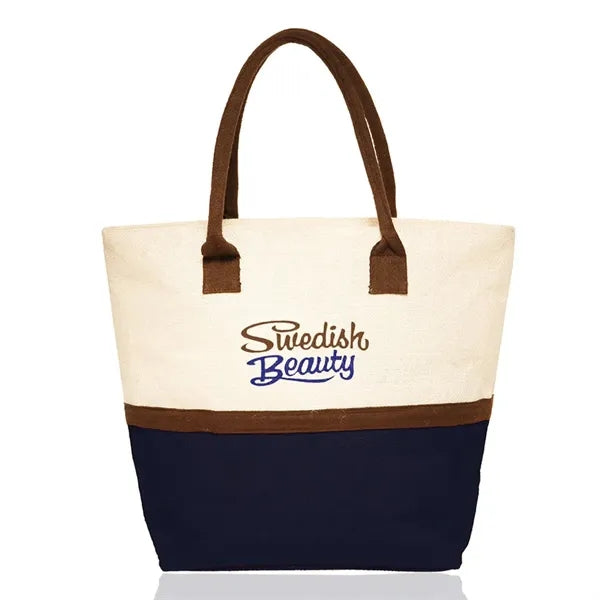 Two-Tone Jute Beach Tote Bags