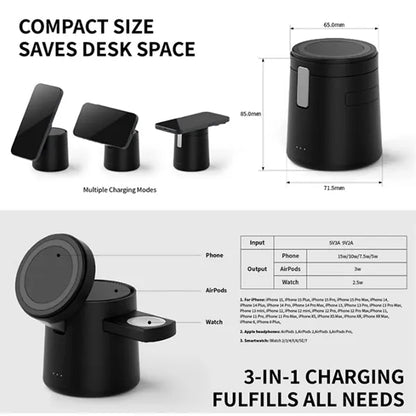 15W Magnetic Wireless Charging Stand 3 In 1 For Phone Watch