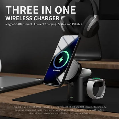 15W Magnetic Wireless Charging Stand 3 In 1 For Phone Watch