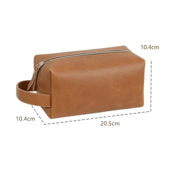Large Capacity Leather Toiletry Makeup Bag with Handle