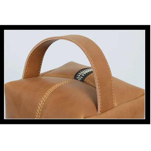 Large Capacity Leather Toiletry Makeup Bag with Handle