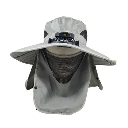 Solar Rechargeable Outdoor Fan Hat With Mask