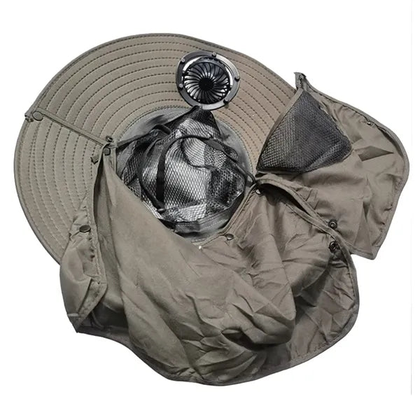 Solar Rechargeable Outdoor Fan Hat With Mask
