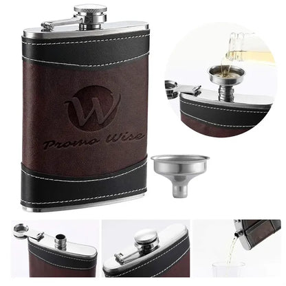 8 OZ Stainless Steel Portable Flat Wine Flask With Funnel