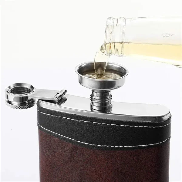 8 OZ Stainless Steel Portable Flat Wine Flask With Funnel
