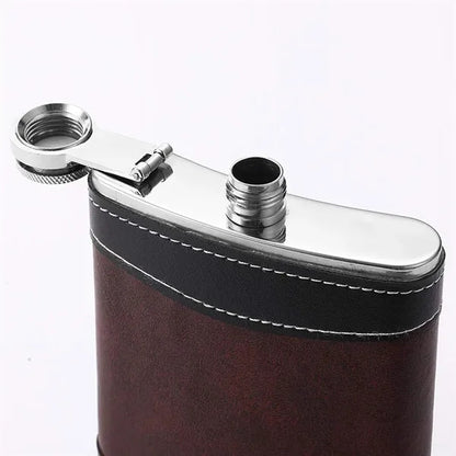 8 OZ Stainless Steel Portable Flat Wine Flask With Funnel