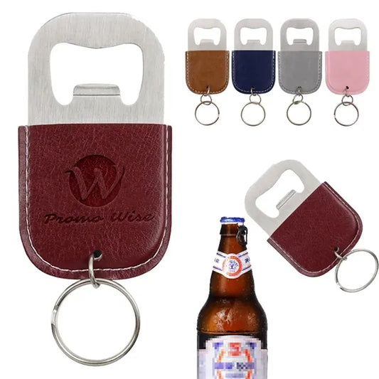 Leather Case Stainless Steel Wine Opener Keychain
