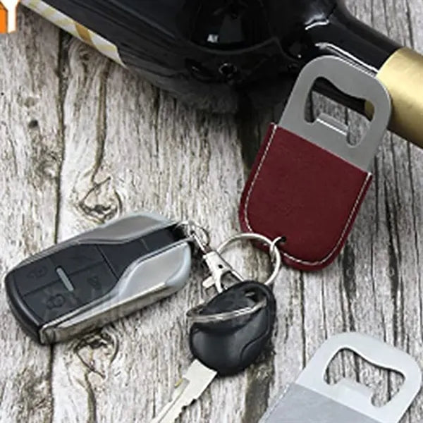Leather Case Stainless Steel Wine Opener Keychain