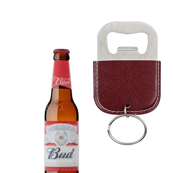 Leather Case Stainless Steel Wine Opener Keychain