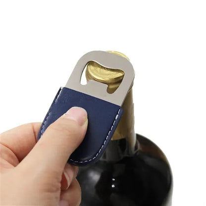Leather Case Stainless Steel Wine Opener Keychain