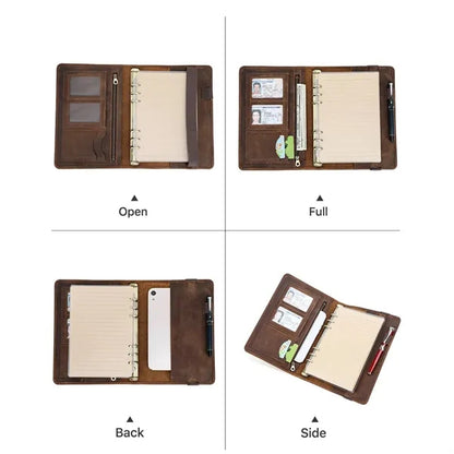 All-in-one 6-ring Binder Geniune Leather Portfolios Journal