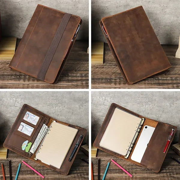 All-in-one 6-ring Binder Geniune Leather Portfolios Journal