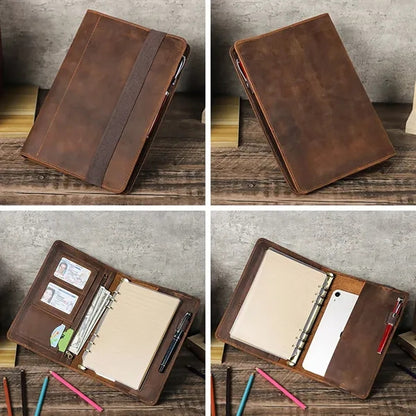 All-in-one 6-ring Binder Geniune Leather Portfolios Journal