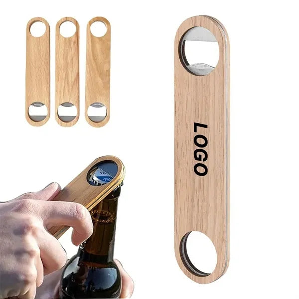 4" Portable Stainless Steel Wooden Bottle Opener w/Magnet