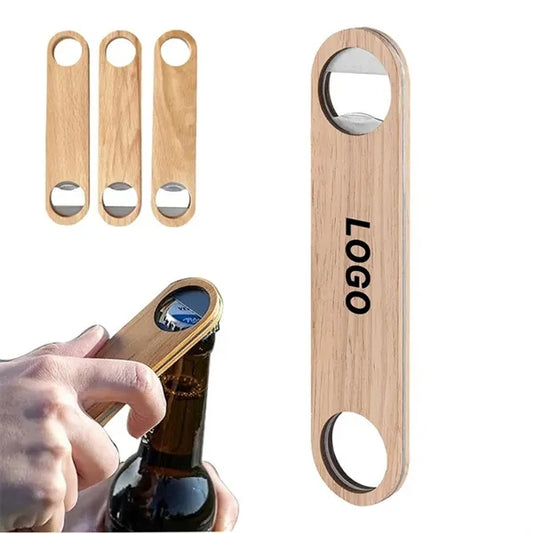 4" Portable Stainless Steel Wooden Bottle Opener w/Magnet