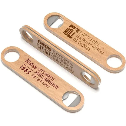 4" Portable Stainless Steel Wooden Bottle Opener w/Magnet