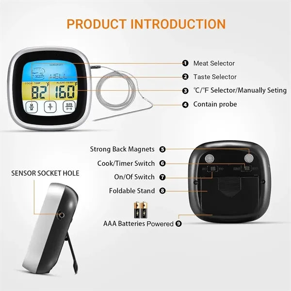 Fast-Read Waterproof Meat Thermometer With Probe Magnets