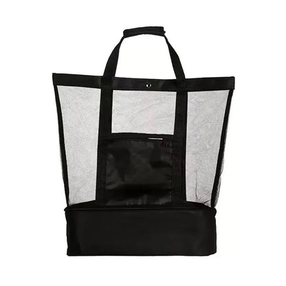 Mesh Insulated Picnic Beach Bag With Cooler Compartment