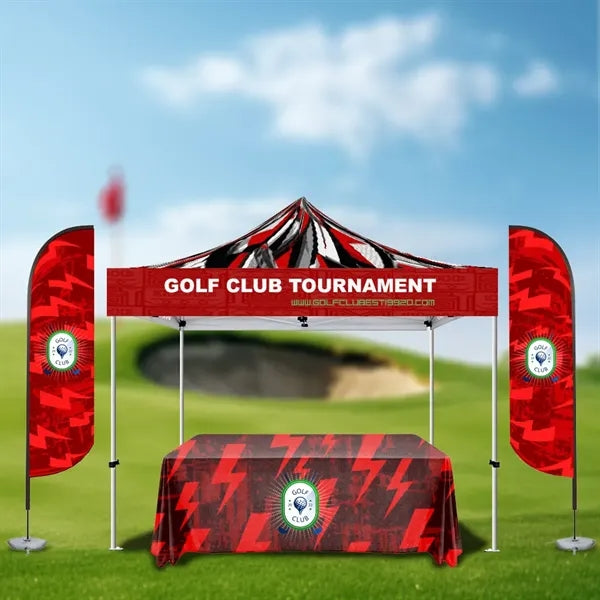 10'x10' PROMOTIONAL CANOPY 11' FEATHER FLAG, 6FT TABLE THROW