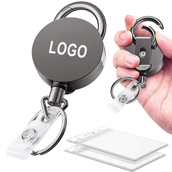 Metal Heavy Duty Retractable Badge Reel W/Belt Clip Key Ring