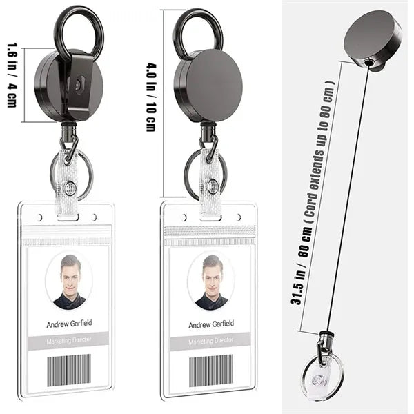 Metal Heavy Duty Retractable Badge Reel W/Belt Clip Key Ring