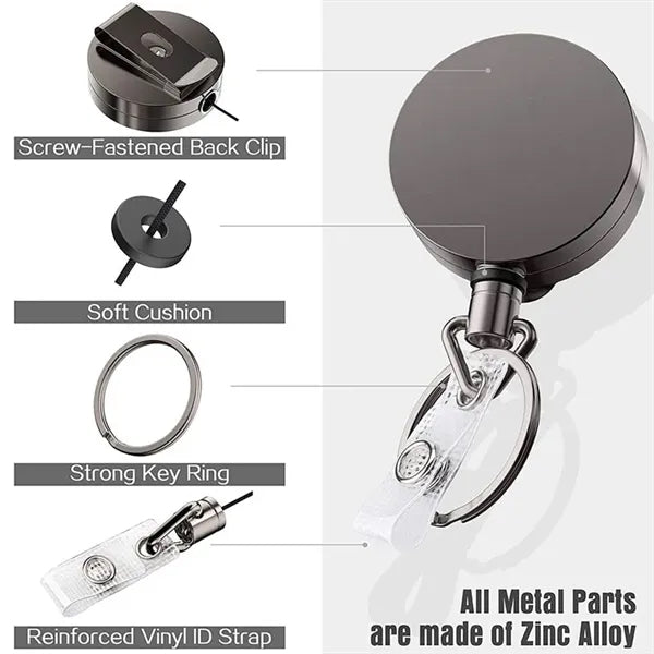 Metal Heavy Duty Retractable Badge Reel W/Belt Clip Key Ring