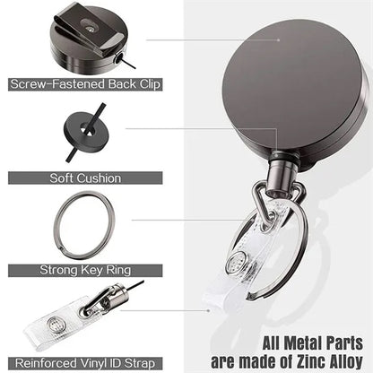Metal Heavy Duty Retractable Badge Reel W/Belt Clip Key Ring