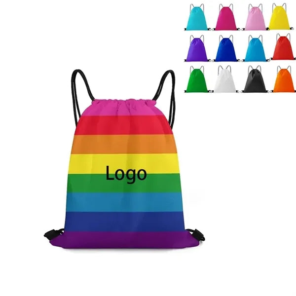 Rainbow Pride Polyester Drawstring Bag
