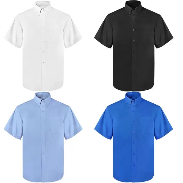Men's Woven Short Sleeve Twill Button Down Dress Shirt