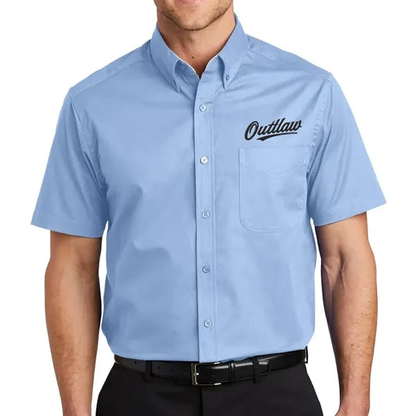 Men's Woven Short Sleeve Twill Button Down Dress Shirt