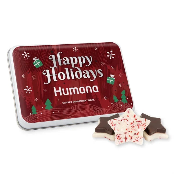 Gift tin with Peppermint Bark Shapes