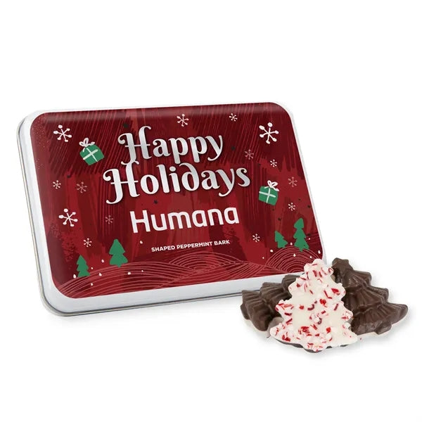 Gift tin with Peppermint Bark Shapes