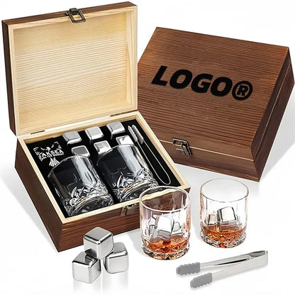 Stones Glass Gift Box Set Granite Wooden Whiskey Bar