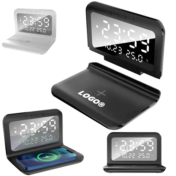 Digital Desk Clock Wireless Charger LED Temperature Alarm