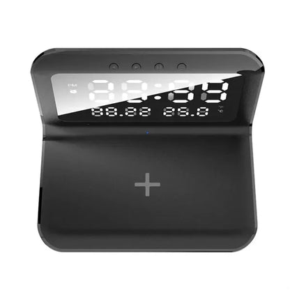 Digital Desk Clock Wireless Charger LED Temperature Alarm