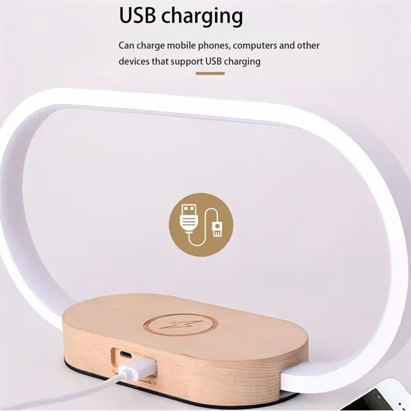 Multifunction Wooden LED Desk Lamp with Wireless Charger