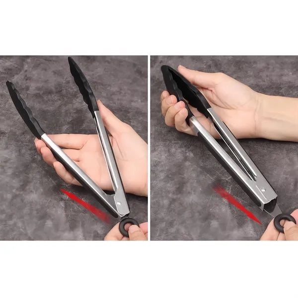 Custom Silicone Kitchen Tongs Stainless Steel Non Slip Grip