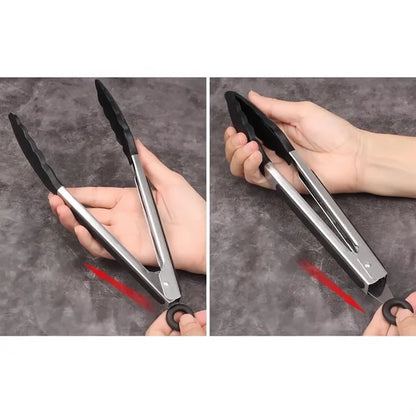 Custom Silicone Kitchen Tongs Stainless Steel Non Slip Grip