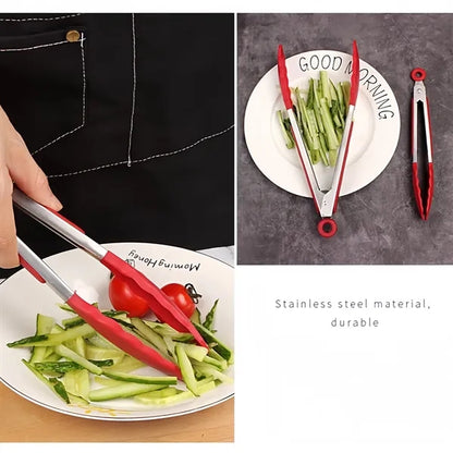 Custom Silicone Kitchen Tongs Stainless Steel Non Slip Grip