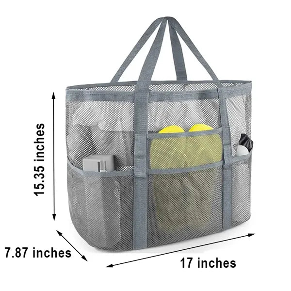 Custom 8 Pockets Foldable Family Size Mesh Beach Tote Bag