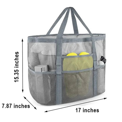 Custom 8 Pockets Foldable Family Size Mesh Beach Tote Bag
