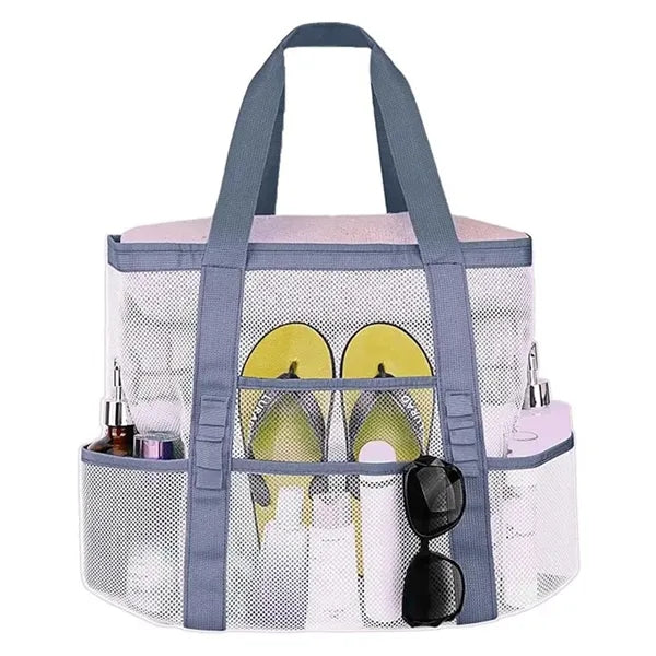 Custom 8 Pockets Foldable Family Size Mesh Beach Tote Bag