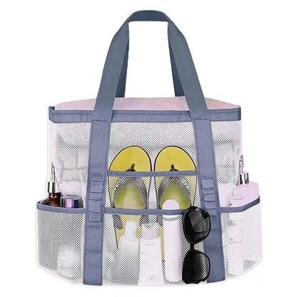 Custom 8 Pockets Foldable Family Size Mesh Beach Tote Bag
