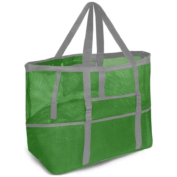 Custom 8 Pockets Foldable Family Size Mesh Beach Tote Bag